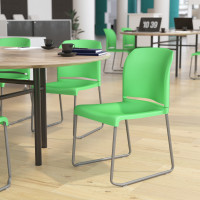 Flash Furniture RUT-238A-GN-GG HERCULES Series 880 lb. Capacity Green Full Back Contoured Stack Chair with Gray Powder Coated Sled Base